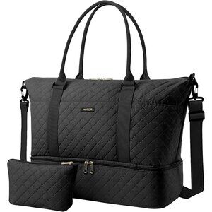 Hotor Women Black Large Overnight with Shoe Compartment  Travel Duffel Bag